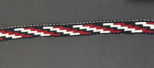 1inch Maroon and White Poutama Taniko Design Band