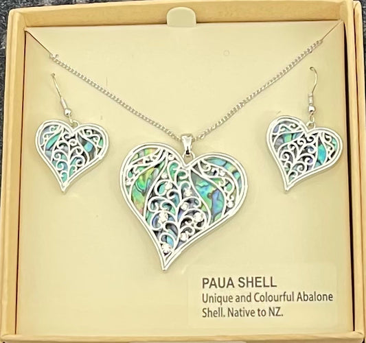 Paua heart necklace Set