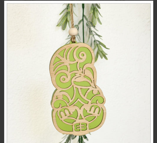 Tiki green bamboo and acrylic ready to hang