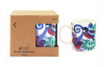 Maori Design Ceramic Mug - Tui and Fantail