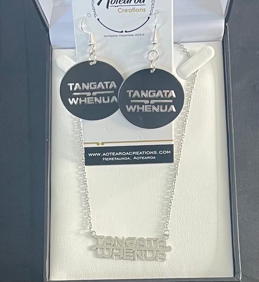 Stainless Steel Necklace & Earrings Tangata Whenua