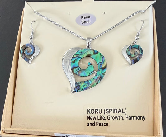 Paua Heart Necklace and Earrings