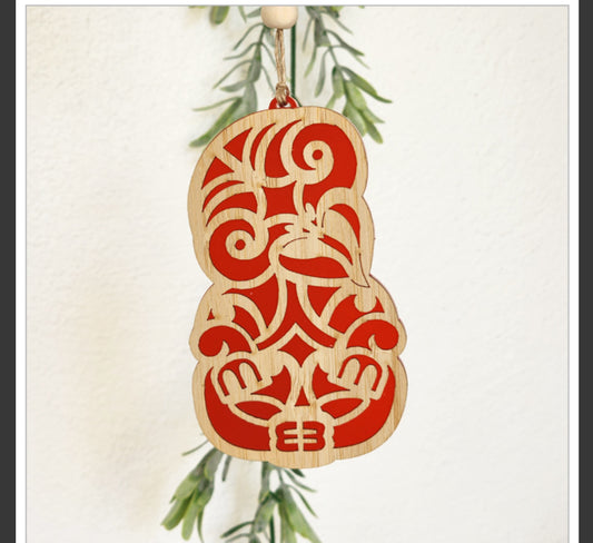 Tiki red bamboo and acrylic ready to hang