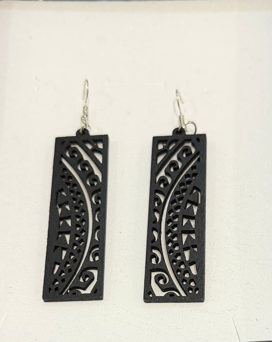 Wooden Black Koru Earrings
