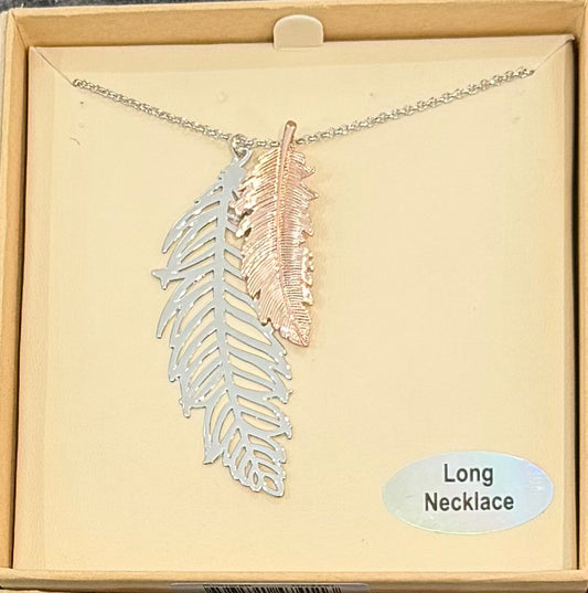 Rhodium and rose gold fern Necklace