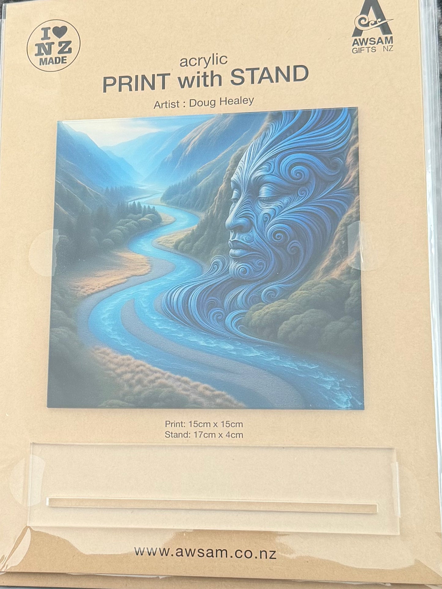 Maori Acrylic Print with a Stand by Artist Doug Healey - Awa River Blue