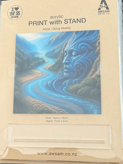Maori Acrylic Print with a Stand by Artist Doug Healey - Awa River Blue