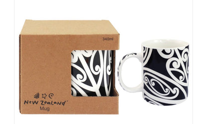Maori Design Ceramic Mug - Black and White