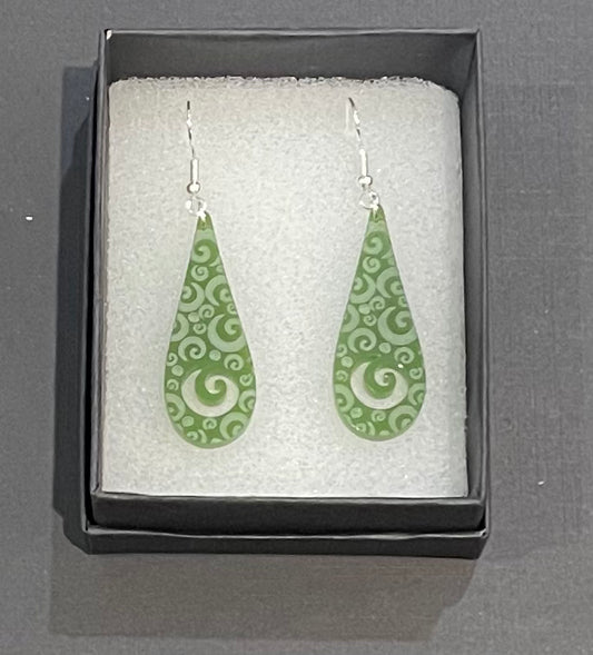 Acrylic Koru drop Earrings pounamu green