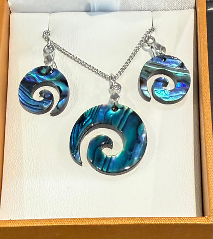 Paua koru Necklace and Earrings