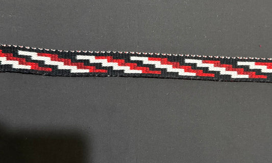 1inch Maroon & Red Mixed Black and White Poutama Taniko Design Band