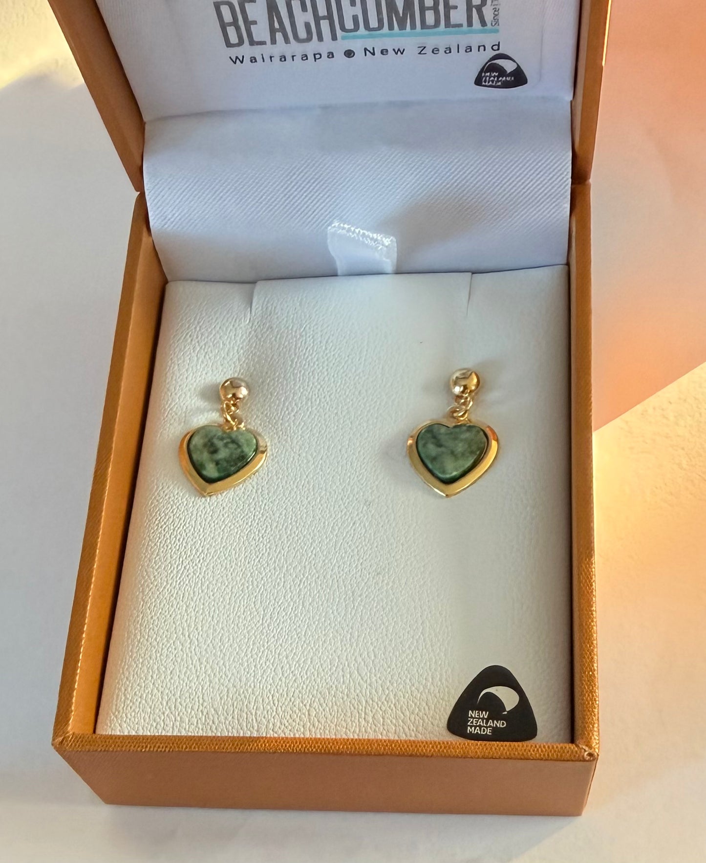 Little Hold Backed Greenstone Heart Stud Earrings