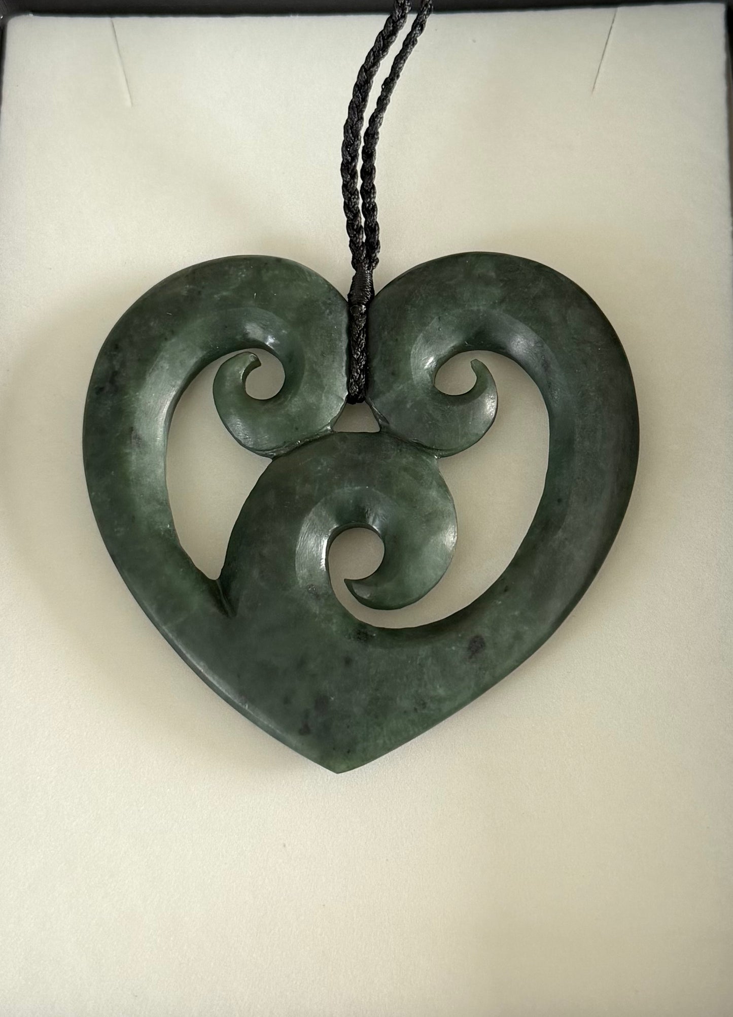 Triple Koru heart - Semi Polished Pounamu Necklace
