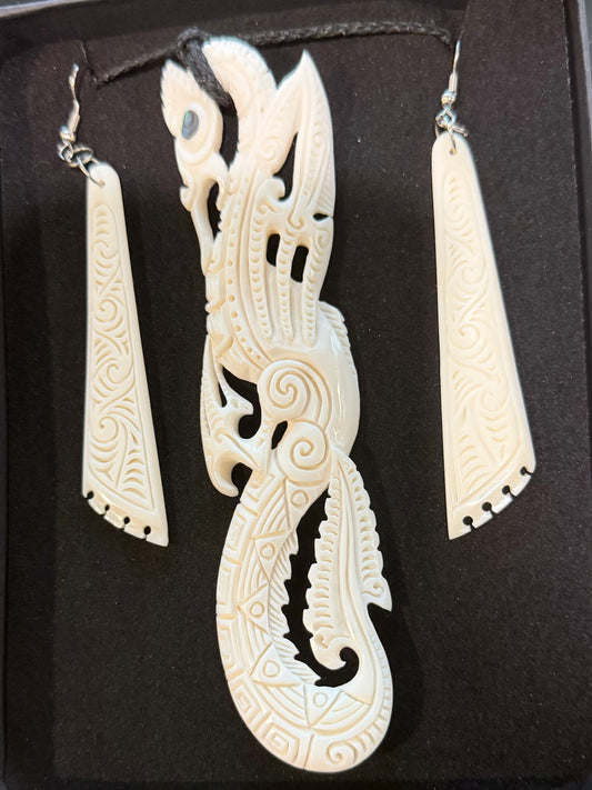 Bone Manaia Set - Bone Necklace & Earrings