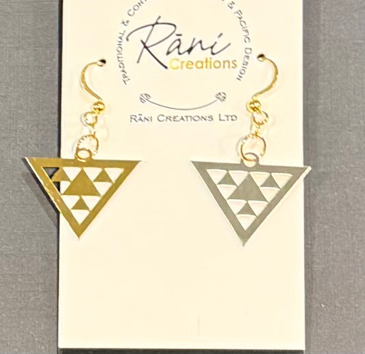 Stainless Steel Gold Taniko Design Earrings