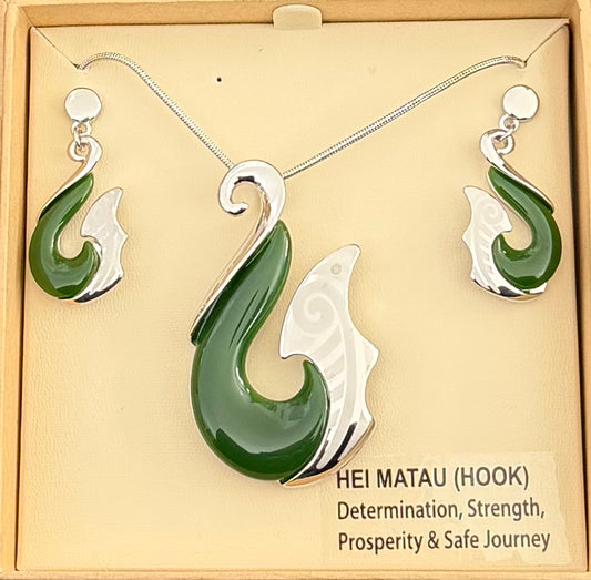 Jade Hei Matau Necklace and Earrings