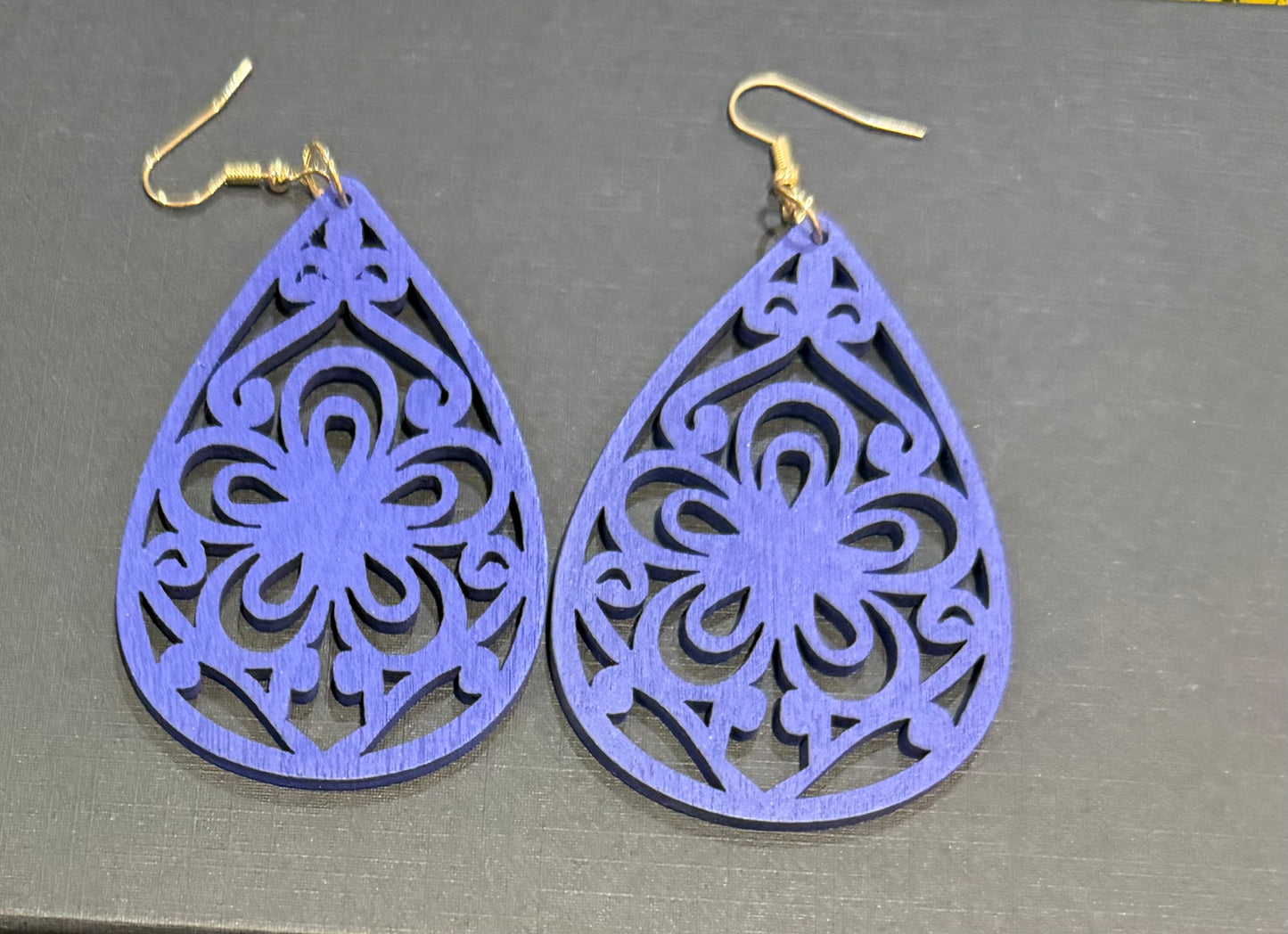 Wooden purple drop earrings