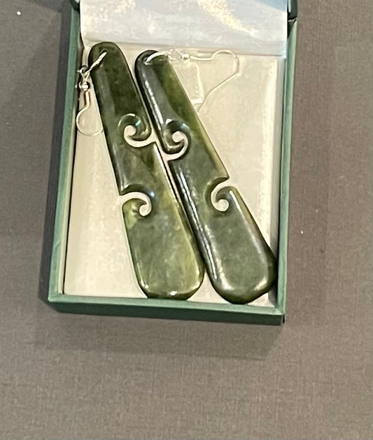 Toki Greenstone Earrings With Double Koru