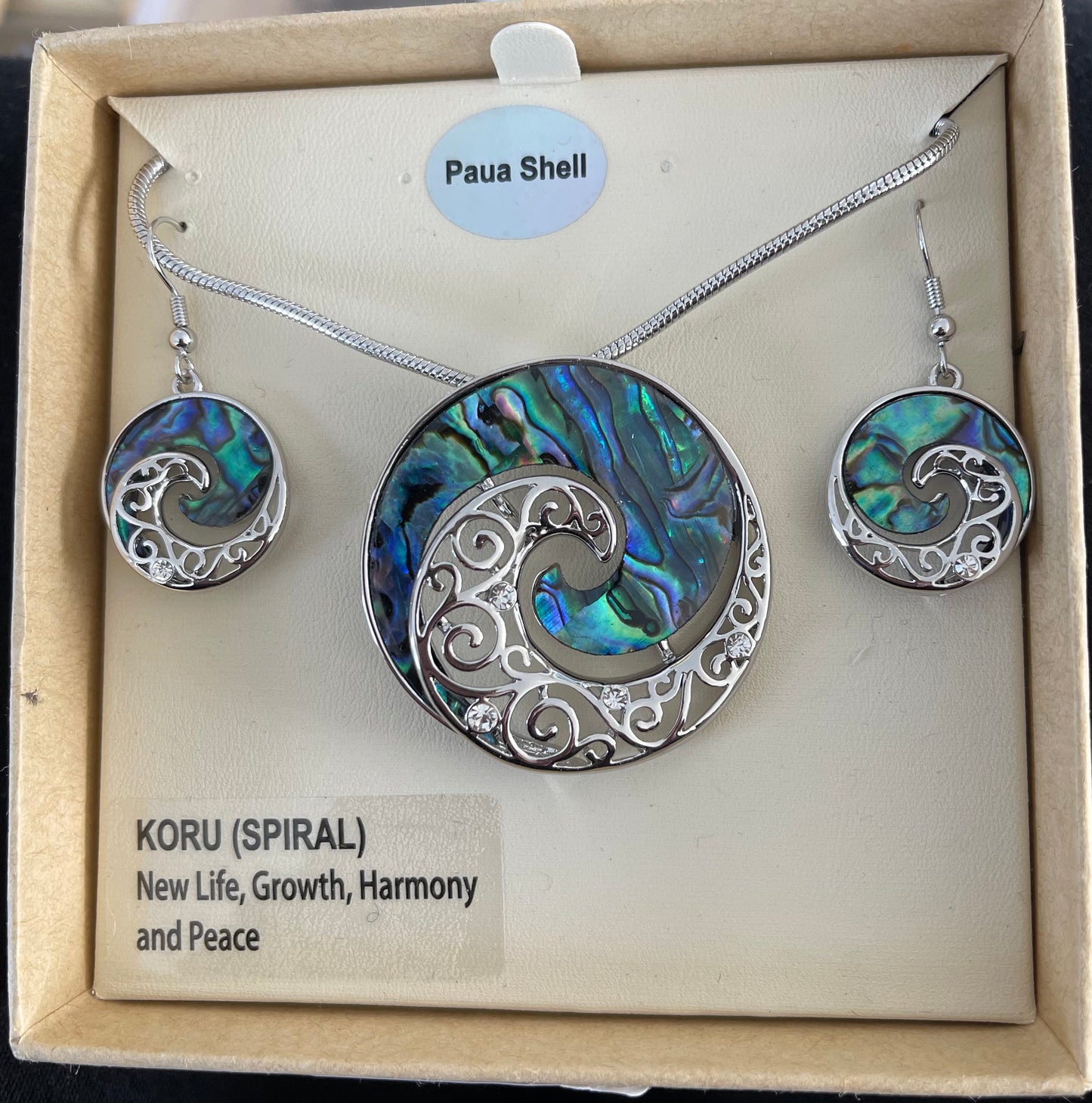 Paua Koru Necklace and Earrings