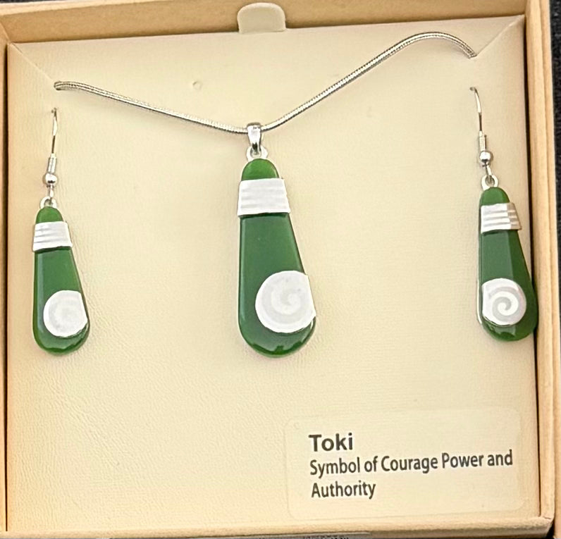 Jade Toki Necklace and Earrings