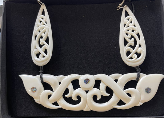 Bone Breastplate Set - Bone Necklace & Earrings