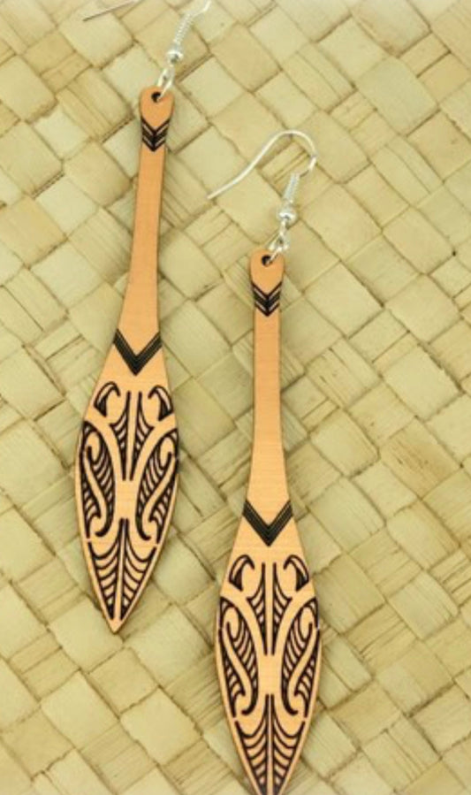 Acrylic Te Hoe Waka earrings copper metalic