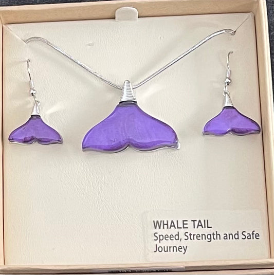 Purple Resin Whale Tail Necklace and Earrings