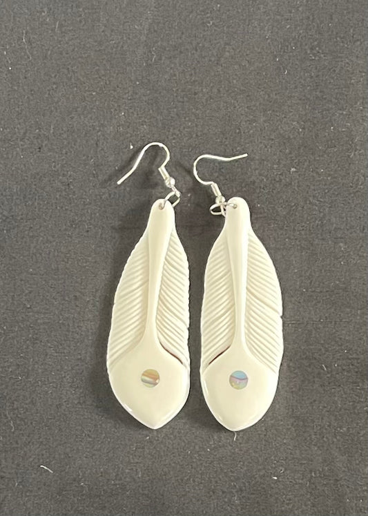 Feather Bone Carved Earrings B