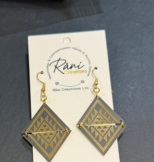Stainless Steel Gold and Black Earrings