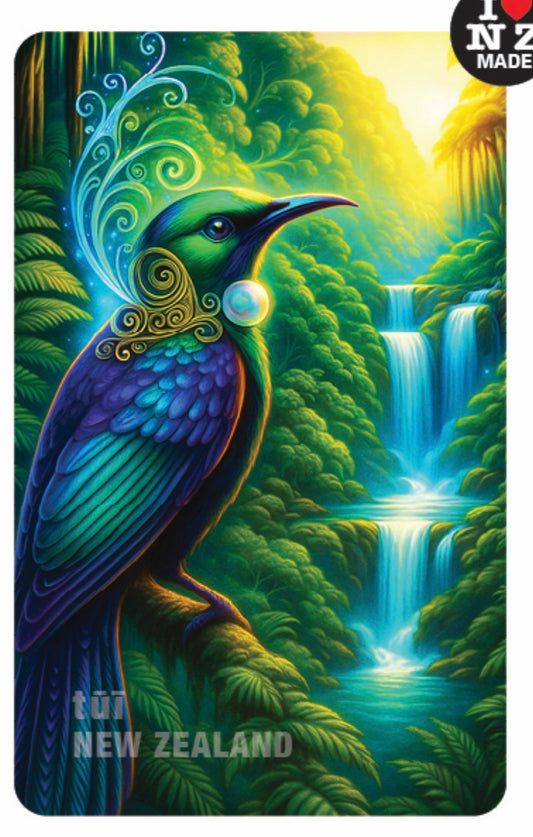 Maori Art Magnet by Artist Doug Healey - Tui by Waterfall