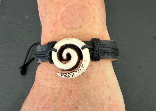 Leather Bracelet with Resin Koru