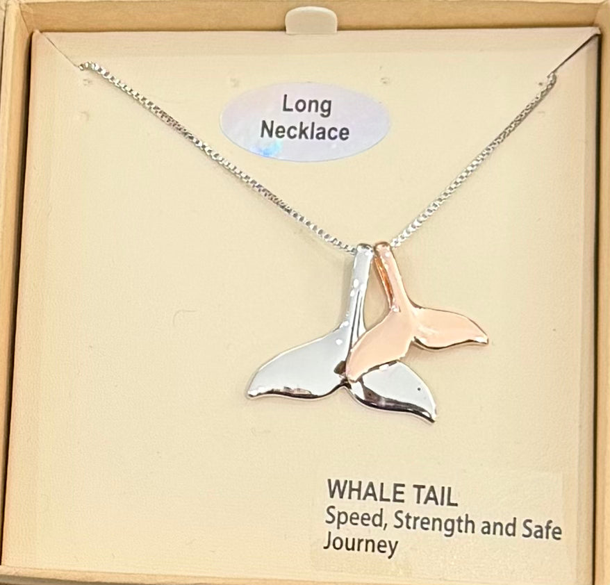 Rhodium and rose gold necklace with a long chain
