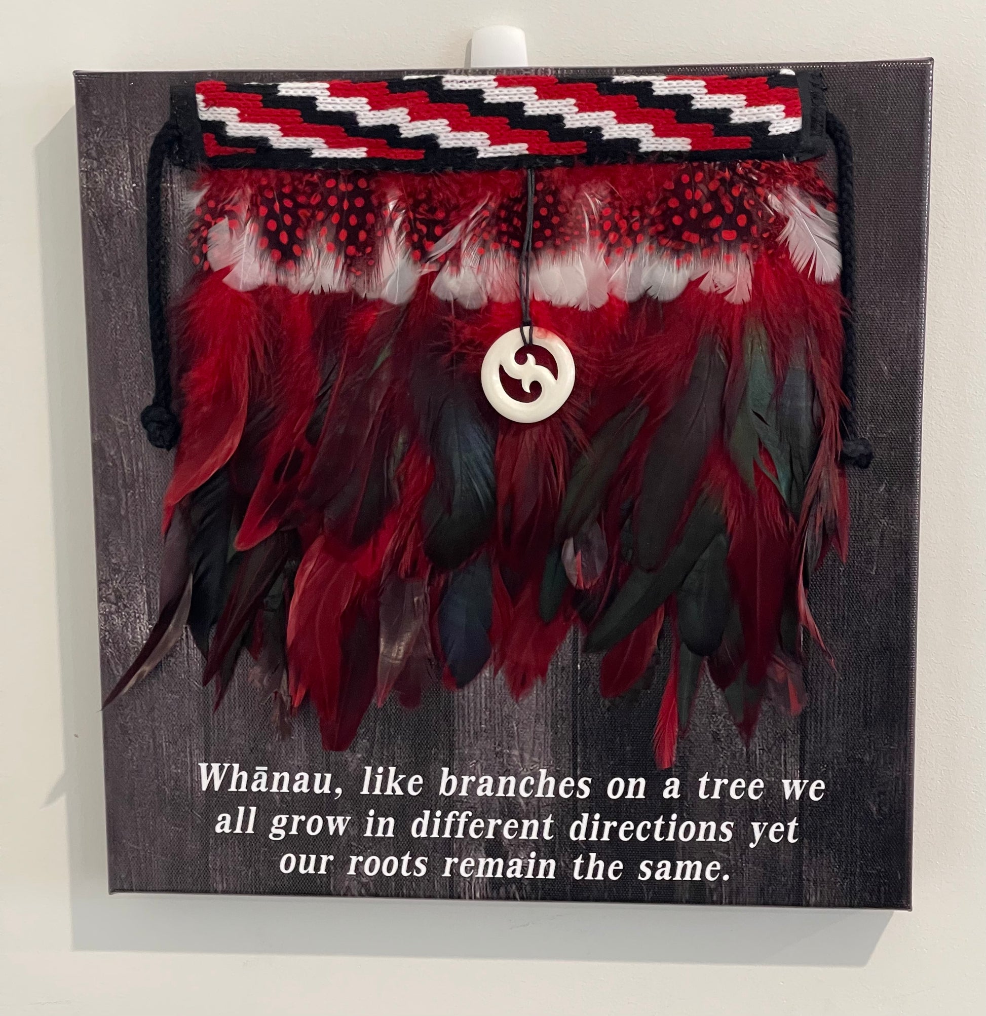 Red Korowai On Canvas With a Saying - Branches
