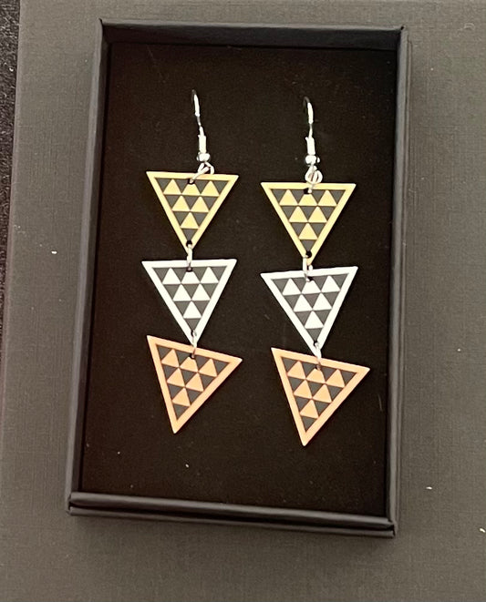 Acrylic Treble Stack Taniko Weaved Earring - Earrings Gold Silver and Copper