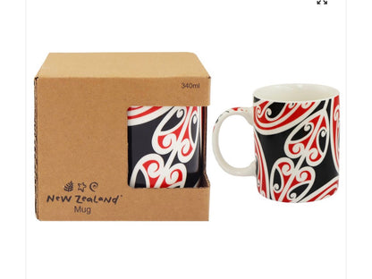 Maori Design Ceramic Mug - Red and Black