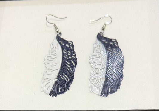 Metal Black and White Feather Earrings