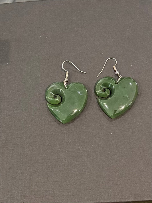 Heart with a koru Greenstone Earrings