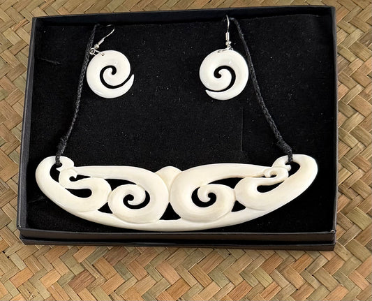 Bone Koru Set - Bone Necklace & Earrings