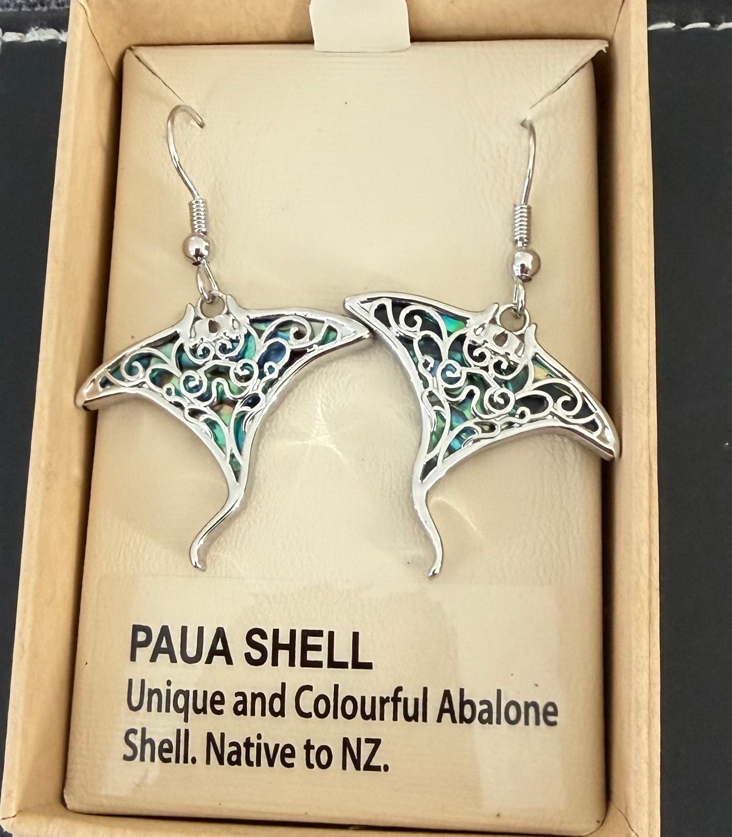 Paua stingray Rhodium Earrings