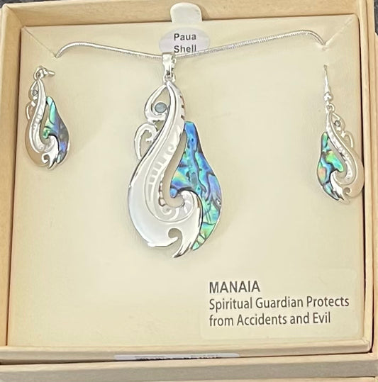 Paua Manaia Necklace and Earrings