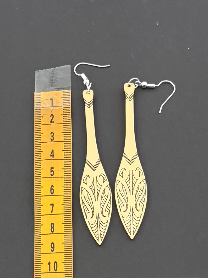 Acrylic Te Hoe Waka Earrings -  gold