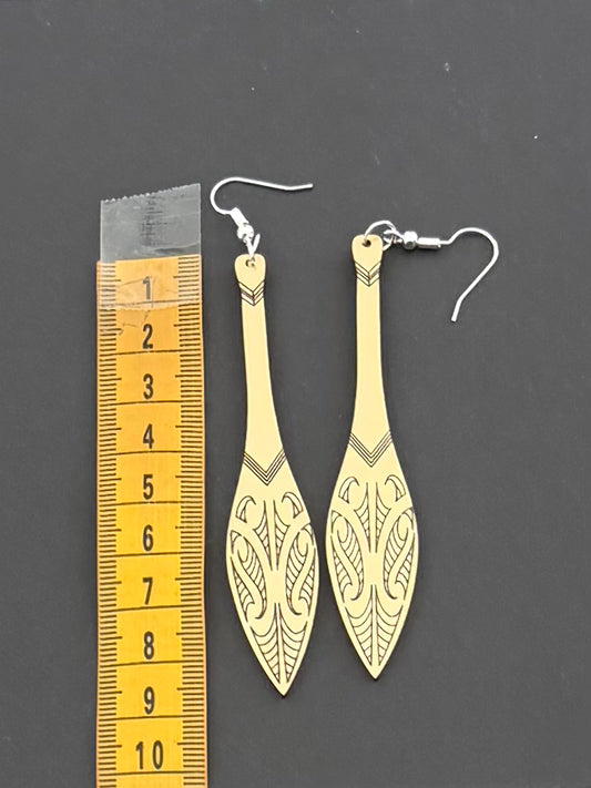 Acrylic Te Hoe Waka Earrings -  gold