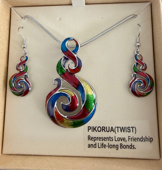 Colourful Twist Necklace and Earrings