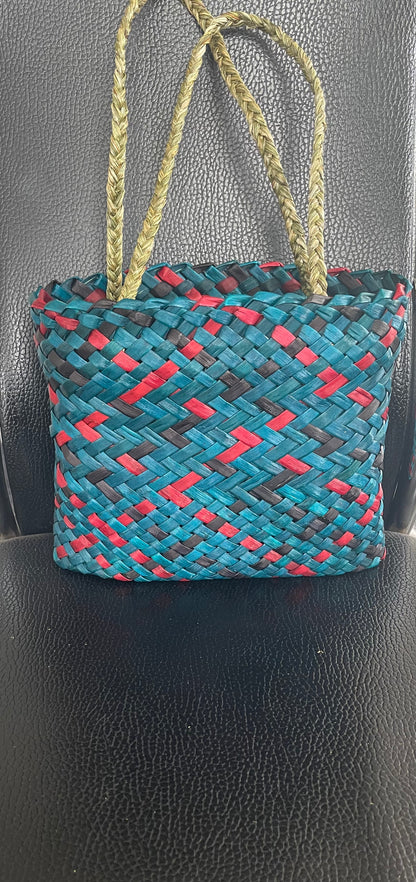 Flax Kete - Red Turquoise and Black