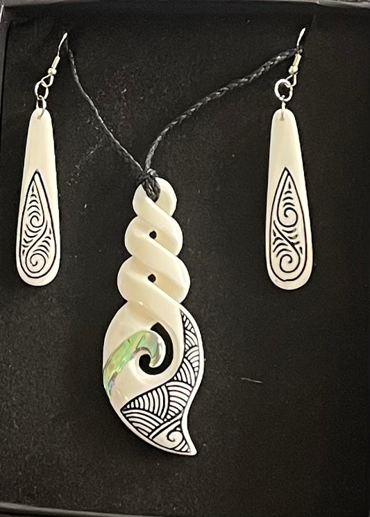 Bone Twist Set - Bone Necklace & Earrings