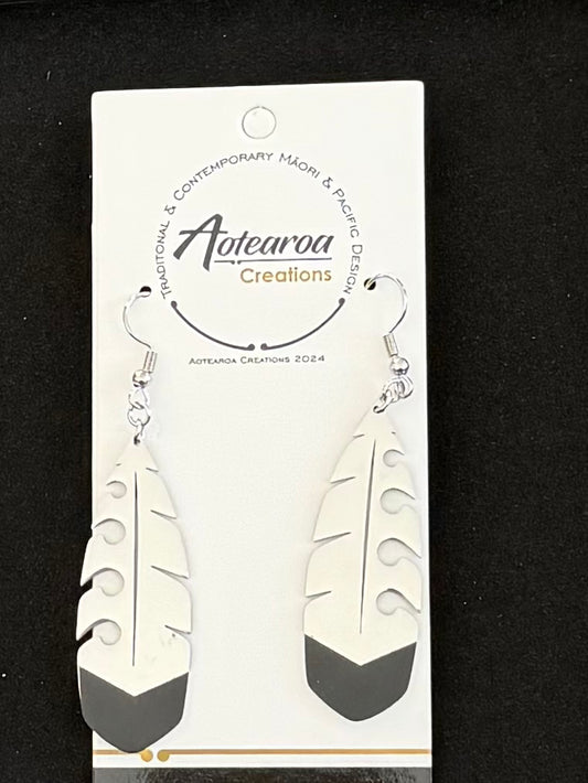 Stainless Steel Black tip Feather Earrings