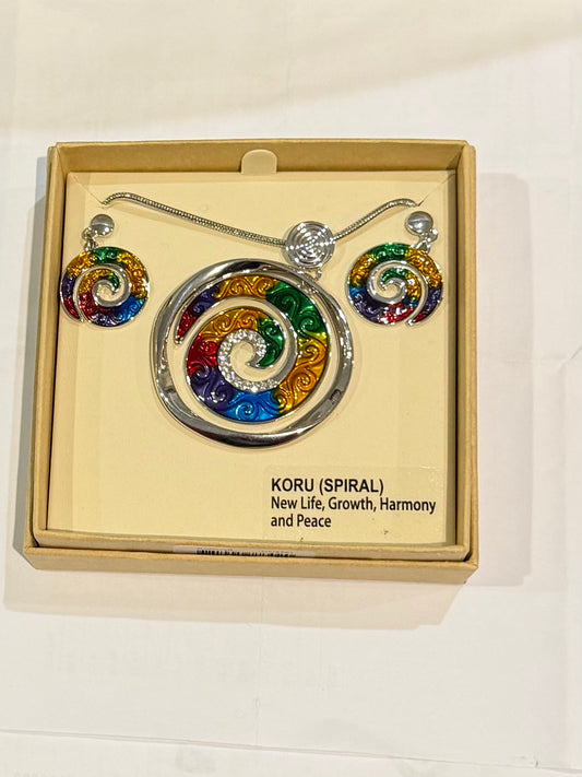 Koru Necklace and earring set colourful colour