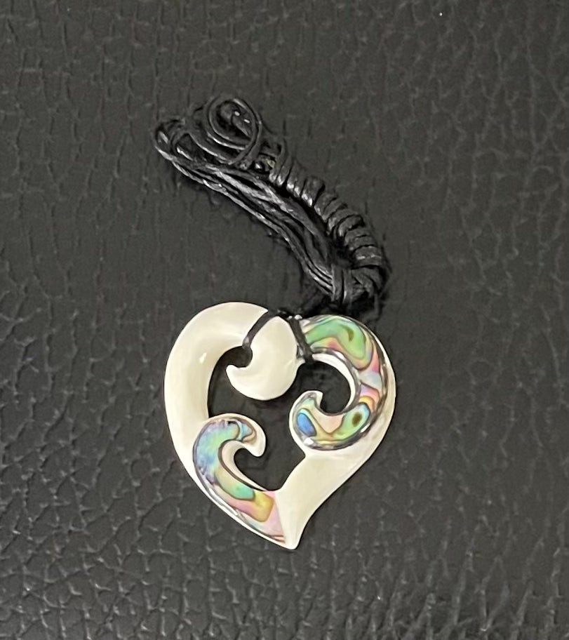 Heart with Paua Necklace - Bone Carving