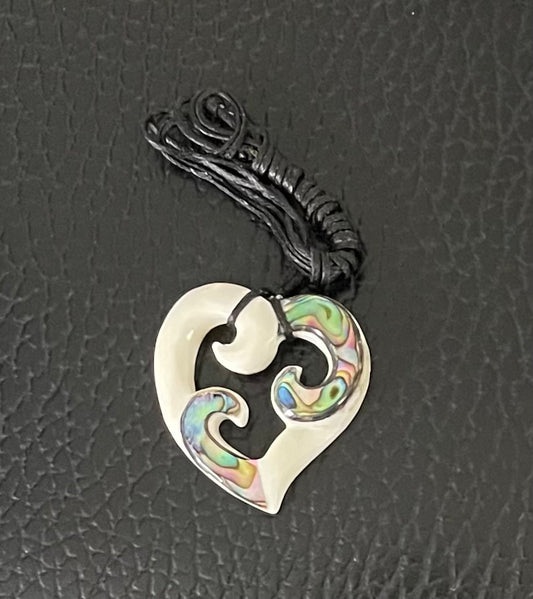 Heart with Paua Necklace - Bone Carving