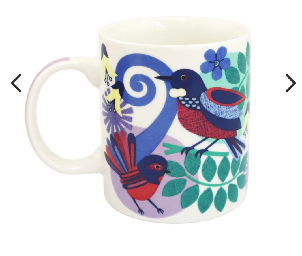 Maori Design Ceramic Mug - Tui and Fantail